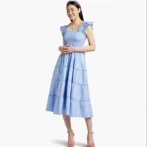 Hill House Light Blue Ellie Nap Dress with Ruffles and Glitter Print